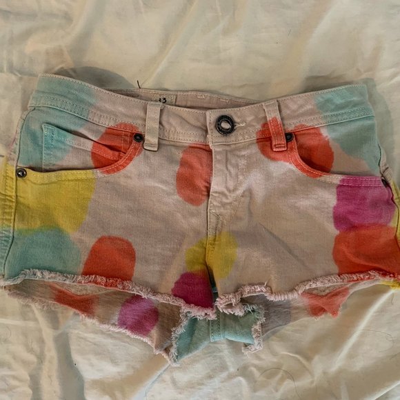 Colourful Polka dot Cut off Jean Shorts - Picture 1 of 4